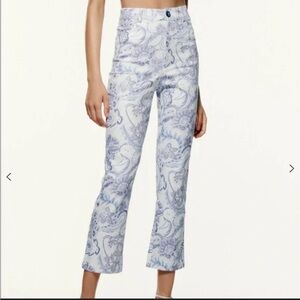 Zara High Rise White and Blue Paisley Pants